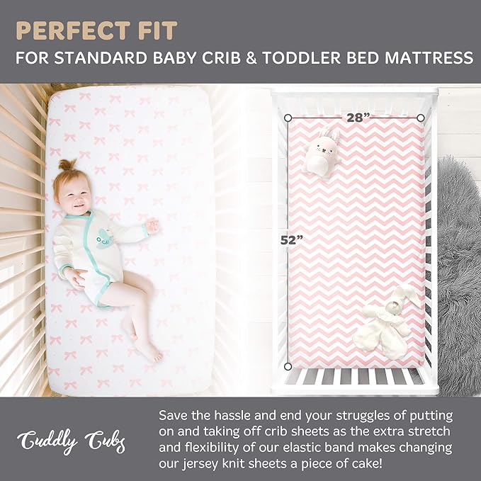 Baby Crib Sheets Girl 2 Pack | Jersey Cotton Fitted Crib Sheet Set and Toddler Bed Sheets | Pink Baby Girl Crib Sheets | Standard Crib and Toddler Bed Mattress Size 28 x 52 Inch