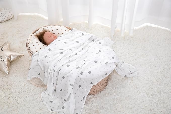 Muslin Swaddle Blankets for Baby Boys and Girls, 4-Pack Breathable and Skin-Friendly Receiving Blanket Wrap, Baby Essentials, Registry & Gift, 47 x 47 inches (Blue Contrast)