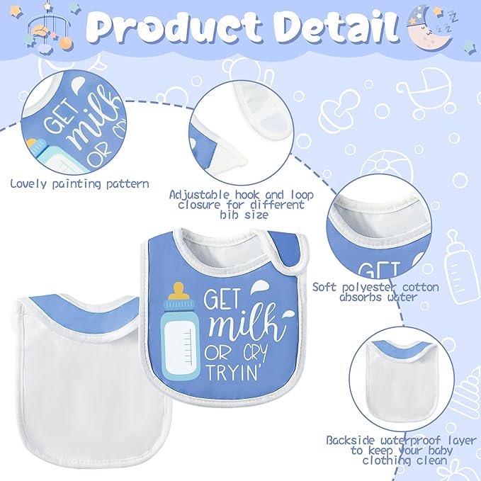2ooya 7Pcs Cotton Waterproof Baby Bibs Hook Loop Closure Newborn Bib Keepsake Baby Gift for Drooling Feeding Eating