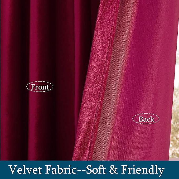 PRIMROSE Red Curtains 72 inch for Living Room Velvet Drapes Blackout Rod Pocket Back Tab Window Treatment Semi Room Darkening Decor Curtains for Bedroom Set of 2 Panels