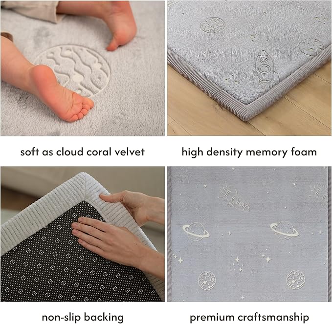 Hakuna Matte GlowCloud Baby Play Mat for Floor 47”x 67” Planets – Coral Velvet Memory Foam Rug for Crawling & Cozy Play – Non-Slip, Water-Resistant, Easy-Care Tummy Time Mat, Playmat for Playpen