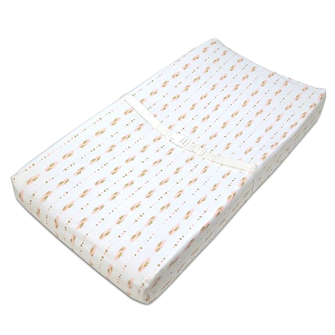 American Baby Company 2 Pack Printed 100% Cotton Knit Fitted Contoured Changing Table Pad Cover - Compatible with Mika Micky Bassinet, Sparkle Gold/Pink Feathers/Arrows, for Boys and Girls