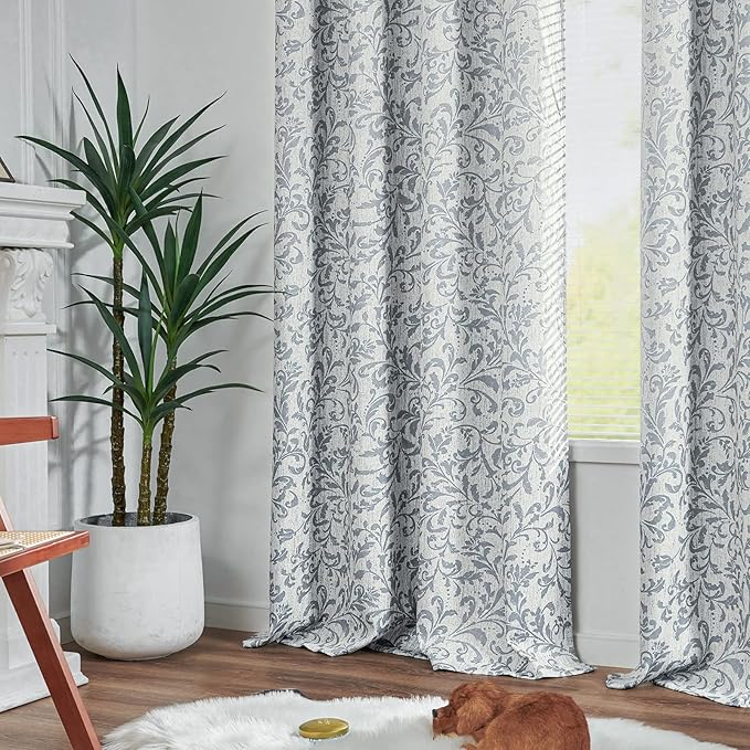 jinchan Blackout Curtains for Bedroom 84 Inches Long Silver Grey Scroll Floral Window Curtains for Living Room Farmhouse Vintage Drapes Thermal Insulated Grommet Window Treatments 2 Panels