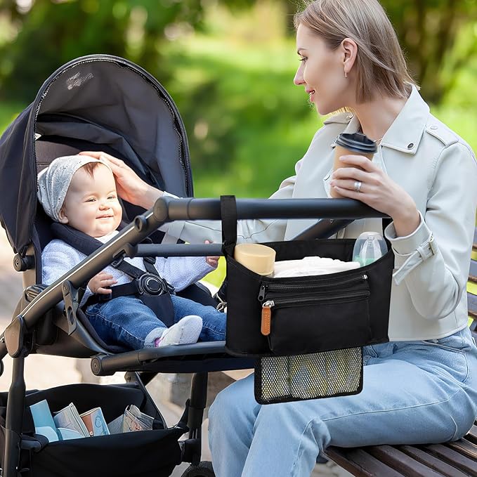Accmor Universal Stroller Organizer with Detachable Phone Bag and Diaper Pocket, Stroller Bag Caddy Organizer Stroller Accessories for Uppababy, Baby Jogger, Nuna, Doona, Britax Strollers