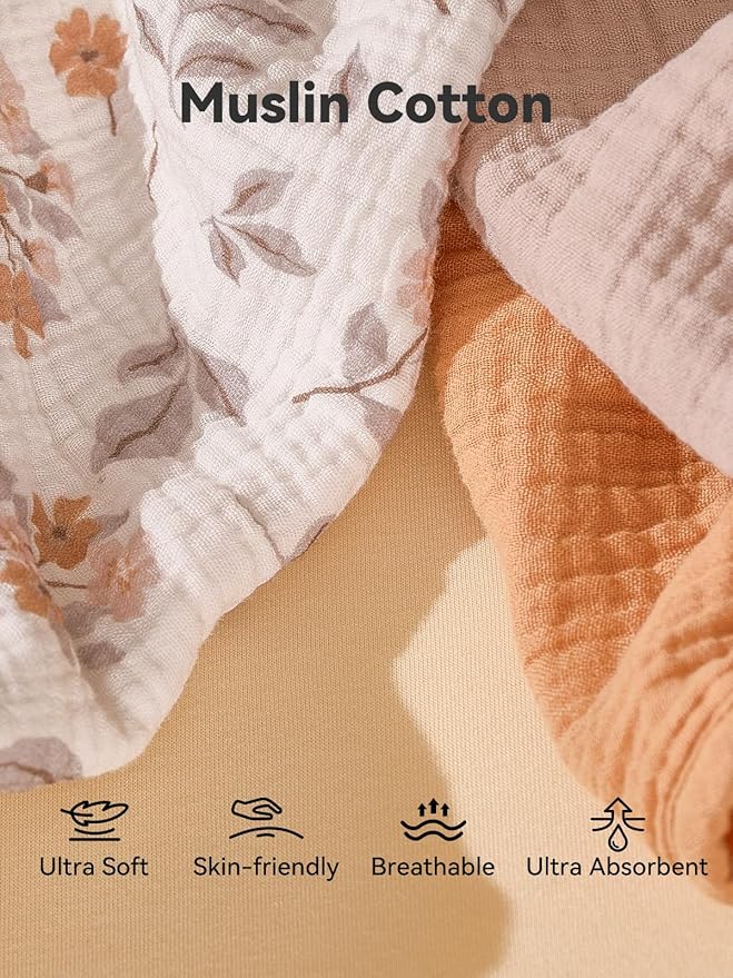 TILLYOU Muslin Burp Cloths Baby Boy Girl 20" x 10", 6-Layer Absorbent 100% Cotton Burping Cloths Large Soft, 10 Pack(Yellow Flower)