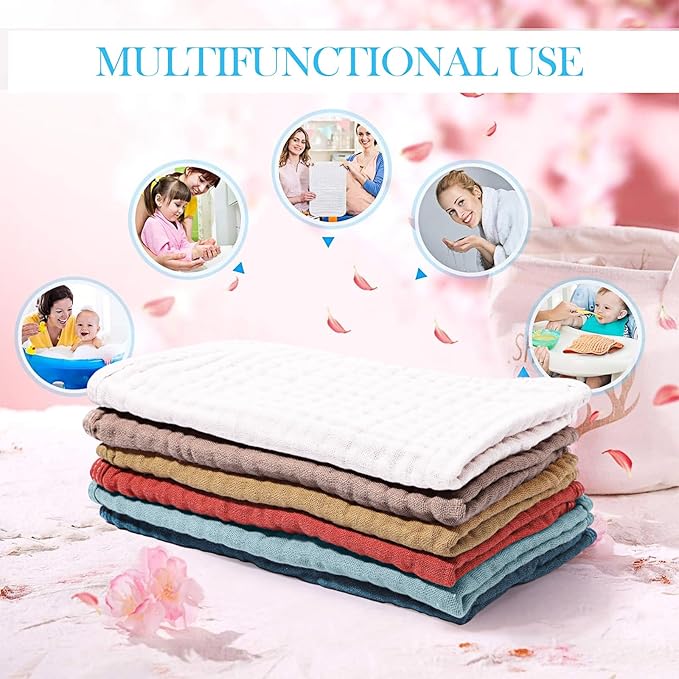 Hicarer 6 Count Muslin Burp Cloths Cotton Baby Burping Rags Large 20 x 10 Inch 6 Layers Spit up Rags Soft Absorbent Multicolor Wash Cloths Diapers for Newborn Baby Girl Boy(Retro Colors Series)