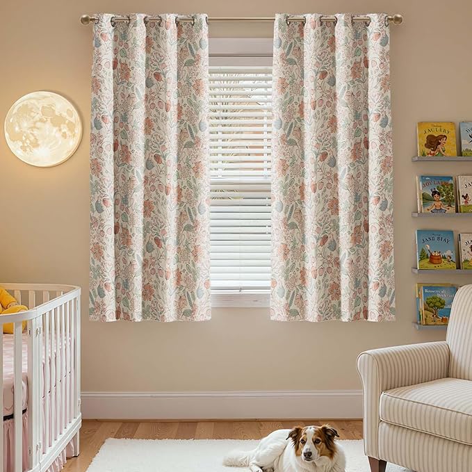 jinchan Nursery Curtains 95% Blackout Pink Floral Curtains for Girls Room, 63 Inch Length Farmhouse Drapes for Bedroom Living Room Darkening Window Treatment Grommet Top Set of 2 Panels