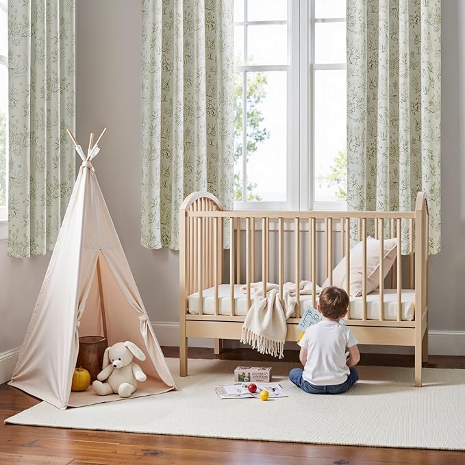 jinchan Blackout Nursery Curtains 63 Inches Long, Bunny Woodland Toile Curtains Sage Green on Beige Animal Printed Drapes for Bedroom Thermal Insulated Farmhouse Rod Pocket Window Treatment 2 Panels