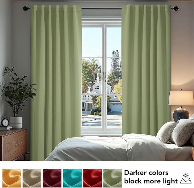Deconovo Blackout Curtains, Thermal Insulated, W52 x L63 2 Panels, Back Tab, Machine Washable, Room-Darkening Drapes for Bedroom/Living Room Sage Green