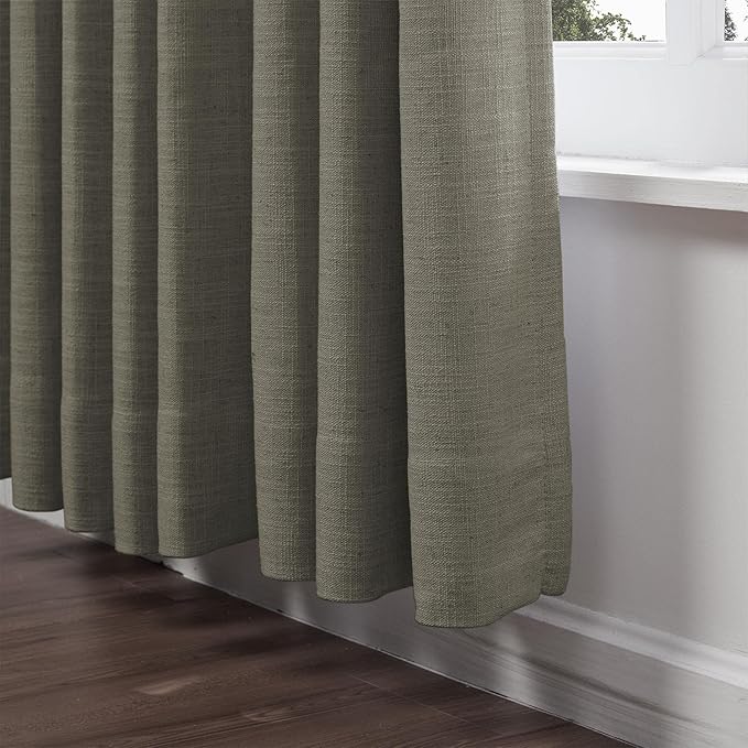 ChadMade Thermal Insulated Room Darkening Curtain 120 Inches Wide Grommet Header Faux Linen Drape for Sliding Patio Door 120Wx102L, 1 Panel, Sepia, Tallis Collection