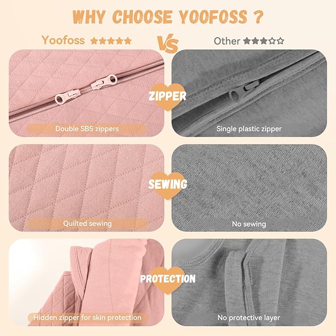 Yoofoss Baby Sleep Sack 6-12 Months TOG 2.5 Winter Baby Wearable Blanket, 100% Organic Cotton Infant Sleeping Sack 2-Way Zipper Warm Quilted Sleep Sack