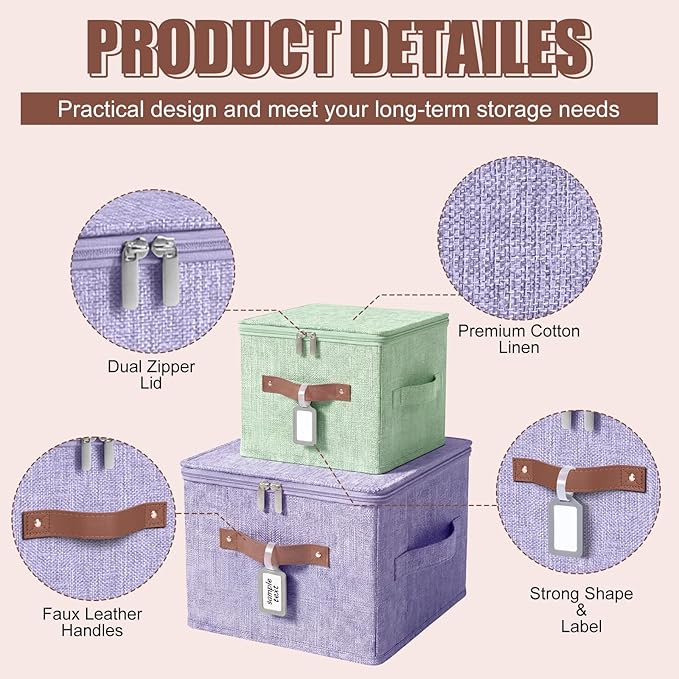 6 Pack Fabric Closet Storage Bins with Zipper Lids and Label, 10×8×7In Large Foldable Cotton Linen Storage Cubes with Leather Handles for Nursery, Pink, Purple, Blue, Green, Yellow, Orange