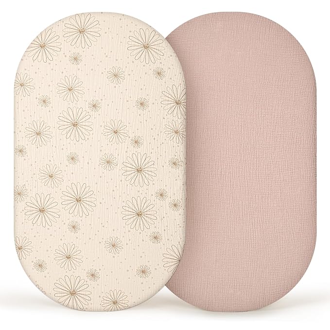 lulumoon Muslin Bassinet Sheets Baby: Cotton Bedside Bassinet Sheets Fitted for Chicco Lullago Anywhere & Baby Bjorn Cradle