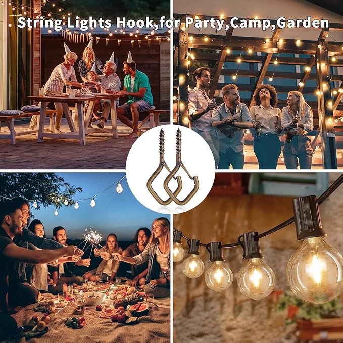 50 Pcs Outdoor Hooks for String Lights,Screw Hooks for Hanging Plants,Ceiling Hooks with Safety Buckle,Square Hanger for Wind Chimes,Bird Feeder,Lanterns,Christmas Decorations (Bronze)