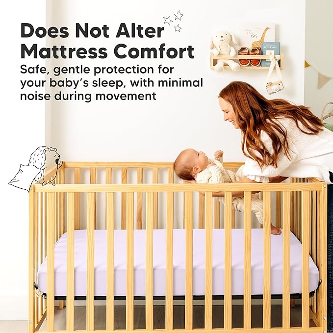 2-Pack Waterproof Crib Mattress Protector Cover Fitted - Quiet Baby Crib Mattress Pad Sheets, 52" x 28" Soft Quilted Cotton Baby Sheet, Machine Washable, Easy Fit, Durable (Lilac/Quin)