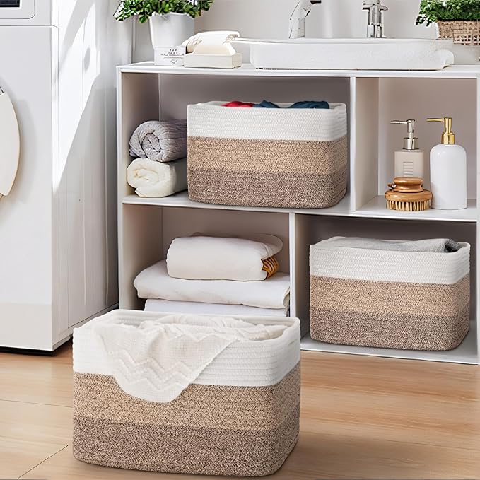 Woven Storage Baskets, Baskets for Organizing, 3 Pack Woven Basket for Storage, Storage Baskets for Shelf, Towel, Toy, Book, Closet, Baby 15"×10"×9"