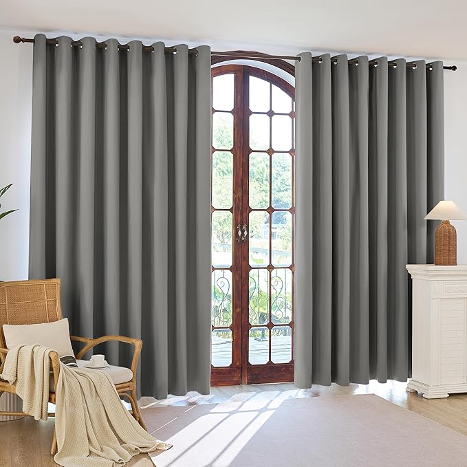 100% Blackout Curtains 108 Inch Length for Bedroom Living Room, Grommet Thermal Insulated Room Darkening Drapes, Light Blocking Window Treatment Decor, 2 Panels, 54x108, Charcoal Grey