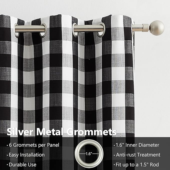 Amzdecor Black White Buffalo Plaid Full Blackout Curtains 84 Inch Long for Bedroom Living Room Farmhouse Check Patterned Drapes Thermal Insulated Soundproof Grommet Window Treatment, 2 Panels, 40"x84"