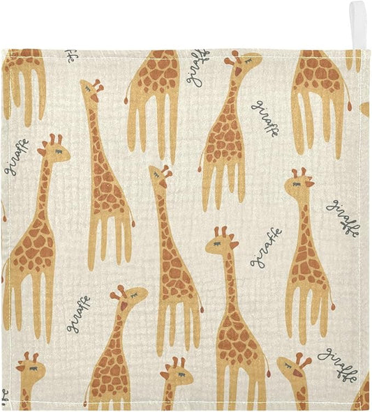 vvfelixl Baby Muslin Washcloths Giraffe Safari Print Baby Burp Cloths Cotton Baby Face Towel for Newborn Infants Boys Girls Soft and Absorbent 11.8 X 11.8In, 3 Pack
