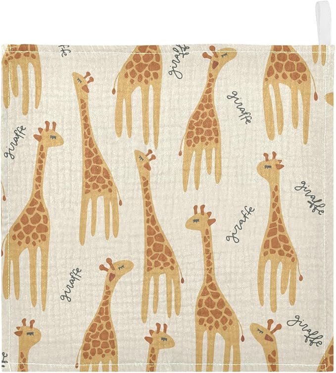 vvfelixl Giraffe Safari Print Baby Burp Cloths Baby Muslin Washcloths for Boys Girls Cotton Baby Face Towel for Newborn Infants Soft and Absorbent 11.8 X 11.8In, 5 Pack