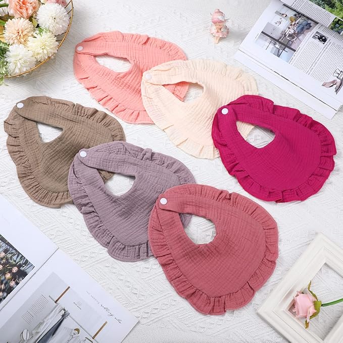 Seematn 10 Pcs Baby Muslin Bibs for Unisex Girls & Boys Drool Bibs Bandana Ruffle Soft Cotton for Newborn Infants Toddlers(Retro Colors)
