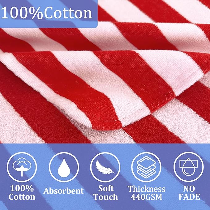 VOOVA & MOVAS Toddler Poncho Towels with Hood, Oversized (2-4Years,22"X22") Made from 100% Soft Cotton,Absorbent Hooded Towels for Baby Girl,Perfect for Pool | Swimming | Bath | Beach,Red Bar Stripe