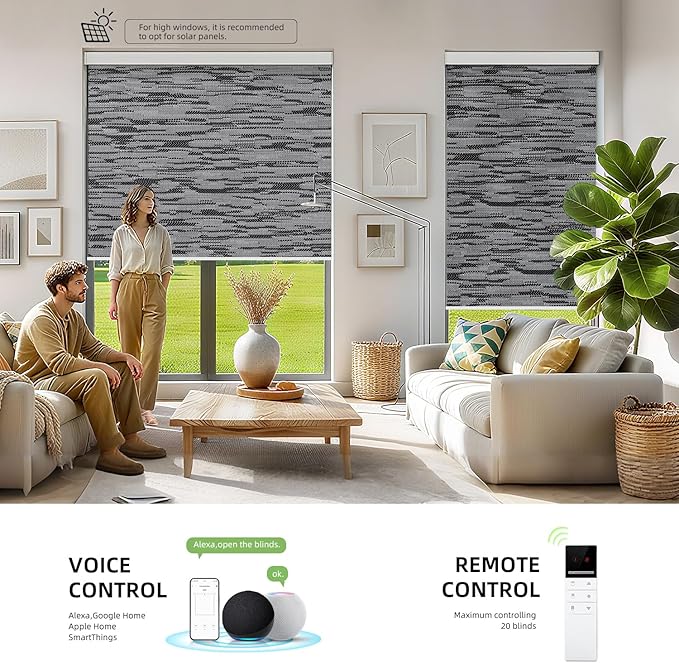 ZSTARR Motorized Smart Blind for Window with Remote Control, Automatic Blackout Roller Shade Customizable Size,with Valance Child Safety Rechargeable Battery Blinds (Full Blackout Jacquard Black)