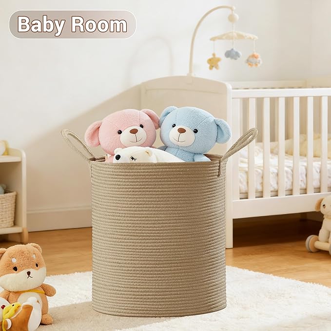 Tall Laundry Basket with Handles, 88L Portable Dirty Clothes Hamper, Boho Cotton Rope Storage Bin for Blankets Kids Toys Gifts, Large Organizer for Baby Nursery Bedroom Bathroom, Jute