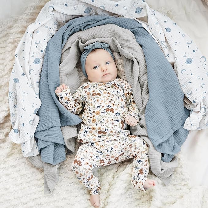 Konssy 3 Pack Muslin Swaddle Blankets for Unisex, Newborn Receiving Blanket, Large 47 x 47 inches, Soft Breathable Muslin Baby Swaddles for Boys & Girls