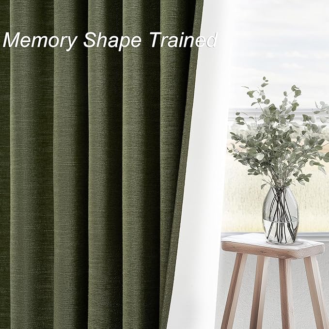 Long Blackout Curtains 108 Inch Long 2 Panels,Noise Reducing Spring Blackout Winodw Curtains for Living Room Back Tab Pleated Look Drapes for Track System with Hooks 52x108-Loden/Olive Green