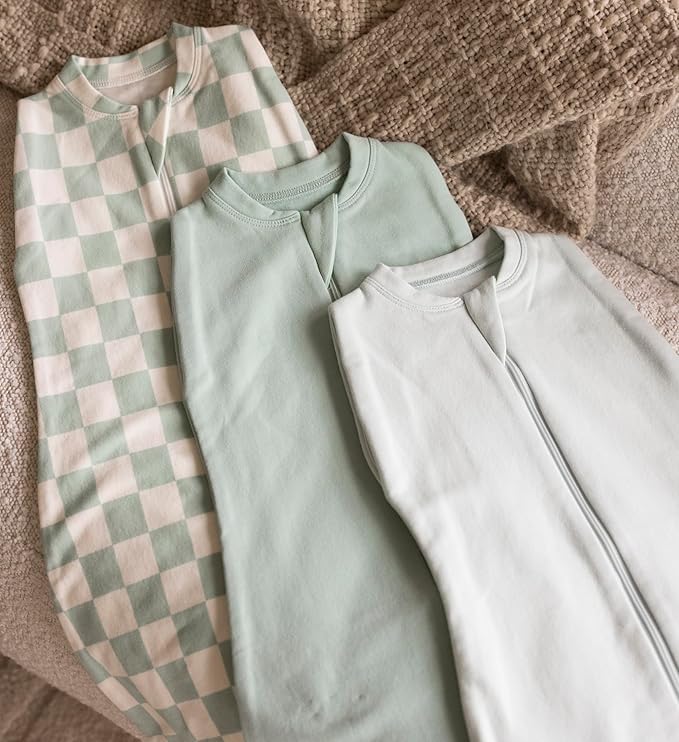 Tiny Twinkle Baby Sleep Sack 3-6 Months 1.0 TOG | Cotton & Elastane Wearable Blanket, Swaddle Transition Micro-Fleece, Machine Washable (Sage Checkers)