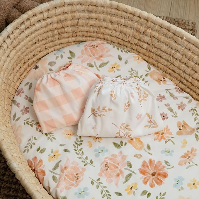 Gllquen Baby Bassinet Sheets 4 Pack, Breathable Cozy Fitted Mattress Sheet, Elastic Travel Crib Fashionable Pattern, Standard Cradle Safe Sheets for Baby Boys Girls 32"x16"(Pastoral Whispers)