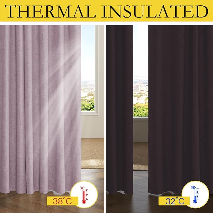 NICETOWN Pink Vintage Linen 100% Blackout Curtains for Living Room, 52" Wide Per Panel, Set of 2, Thermal Insulated Curtains 90" Long, Noise Reducing Window Treatment Drapes for Hall Room