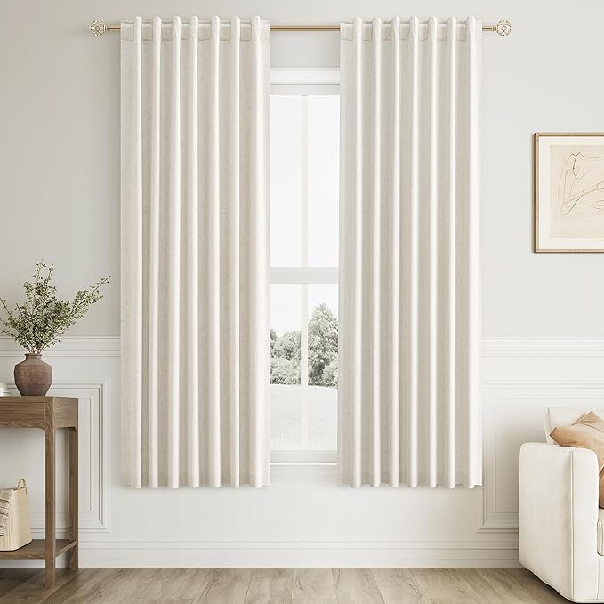 Guken Cream 100% Blackout Curtains 63 Inch Length 2 Panels Set for Living Room Bedroom Back Tab Thermal Insulated Black Out Linen Drapes Room Darkening Window Curtains
