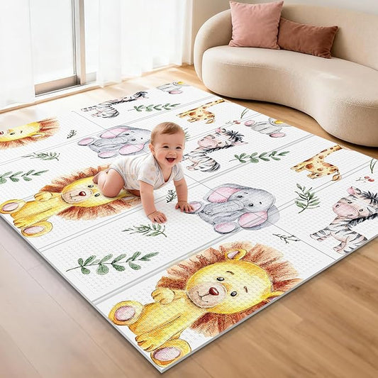 71x59 Baby Play Mat for Floor, Foldable and Foam Babies Activity Tummy Time Playmat, Waterproof & Anti-Slip Crawling Mats, Kids Non Toxic Foam Thick Play Mat for Baby, Toddlers,Lion,71x59