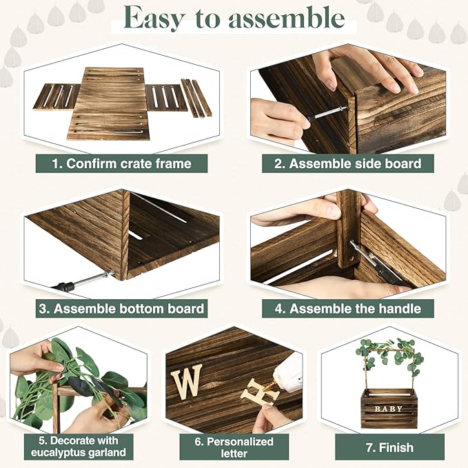 Barydat Wooden Baby Shower Crate Closet, Baby Basket with Handle, Personalized Basket Gifts, Easy Assembly Baskets for Newborn Boy Girl Welcome Gift for New Mom Parents(Dark Walnut)
