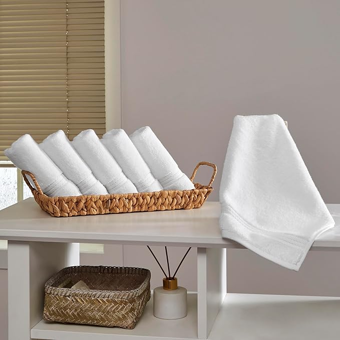 Ozdilek 6-Piece Washcloth Set 13x13 100% Turkish Cotton, 600 GSM, Soft, Gentle on Sensitive Skin, Multi-Purpose Use, Washable, Reusable, Ideal for Baby Care & Spa 6 Towels (Bright White)