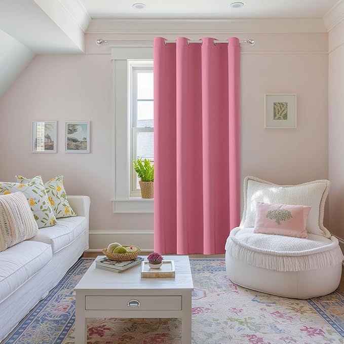 ChrisDowa Grommet Blackout Curtains for Bedroom - Thermal Insulated Room Darkening Curtains for Living Room (1 Panel Set, Pink, 52W x 95L)