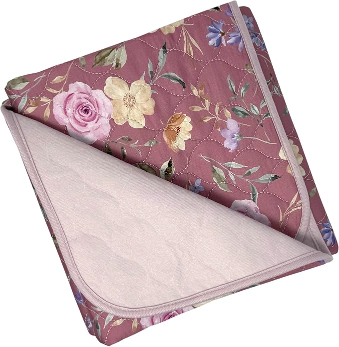 wovenx Organic Incontinence Pad for Period - Waterproof Protectors - Reusable Washable Pee Pad - Fits Twin to Full Size Beds - 100% Organic Viscose Derived from Bamboo - 34" x 52" Dark Flower
