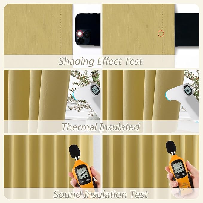 Guken Yellow 100% Blackout Curtains 108 Inch Length 2 Panels Set for Living Room Bedroom Back Tab Thermal Insulated Black Out Linen Drapes Room Darkening Window Curtains, 52x108