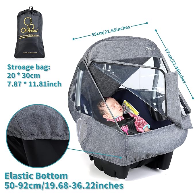 Universal Car Seat Rain Cover,Weather Shield for Infant Car Seat with Storage Bag,Side Ventilation & Handle Opening,Necessary Protection for Baby or Pet in Crowded,Baby Travel Accessories (Light Grey)