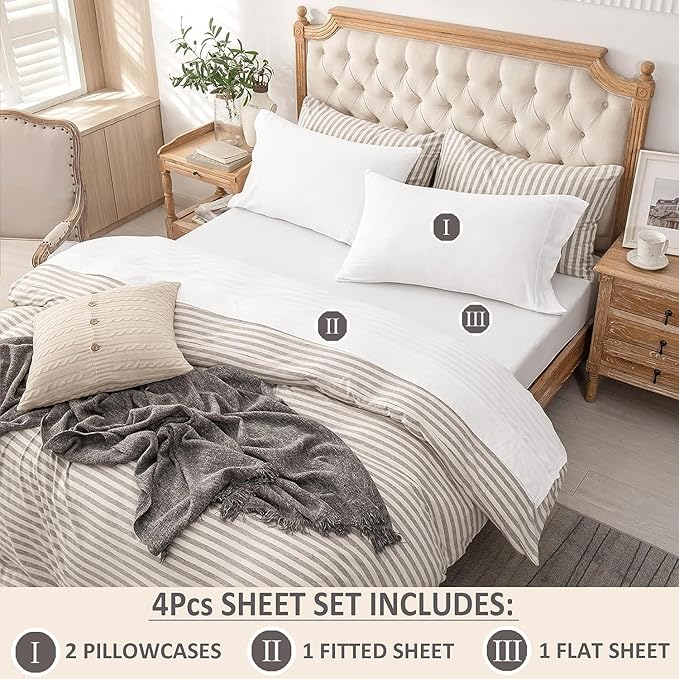 PURE ERA Jersey Knit 4pc Bed Sheet Set 100% T-Shirt Cotton Super Soft Comfy Breathable Fits Mattress Up to 20" Extra Deep Pocket (Solid Bright White, Cal King)
