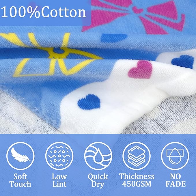 Hooded Beach Towel for Kids 3-8 Years – Soft 100% Cotton Bath & Swim Towel Wrap (30"x50"), Quick-Dry Absorbent Fabric for Toddler Girls – Cute BOW Design, Perfect for Pool, Beach, Bath & Swimming