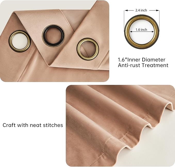 Topfinel 102 Inches Long Custom Blackout Velvet Curtains,Beige Blush Soundproofing Pleated Noise Cancelling Grommet Curtains for Traverse Rods,Viral Drapes 2 Panels for Living Room