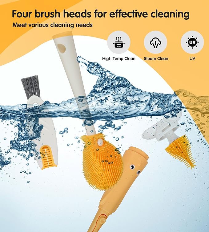 FURNIPLAS 7-in-1 Bottle Cleaner Brush Kit, Long Handle Silicone Baby Bottles Cleaning Brush Set, 360° Flexible Multifunctional Water Bottle Washer for Baby Bottles, Breast Pump, Spout, Nipple & Straw