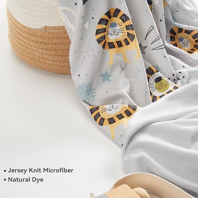 TILLYOU Changing Pad Cover Set in Soft Jersey Material - Fits 32"/34''x16 Contoured Pad for Babies, Lion's Paradise and Grey