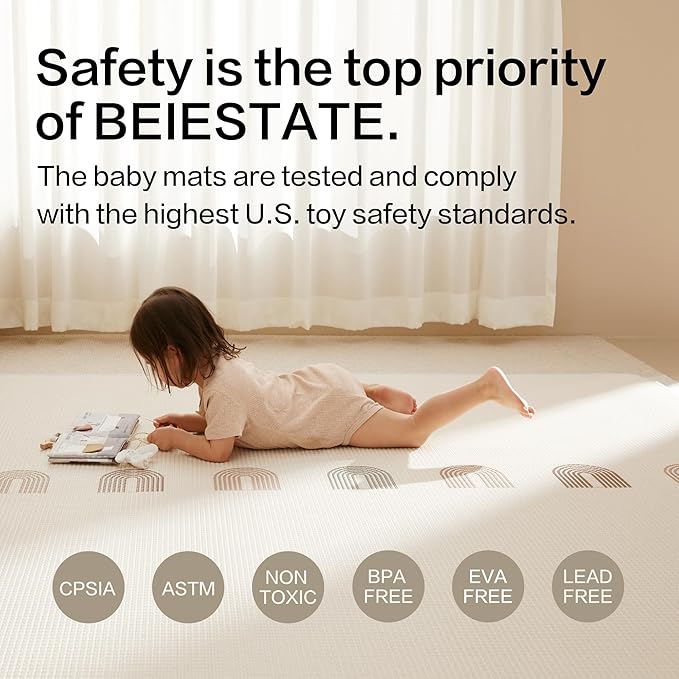 One-Piece Reversible Baby Play Mat 79’’ x 55’’ Rollable Waterproof Baby Mat for Floor, Non-Slip Thickened XPE Foam Baby Playmat, Double-Sided Playpen Mat for Babies, Infants and Toddlers