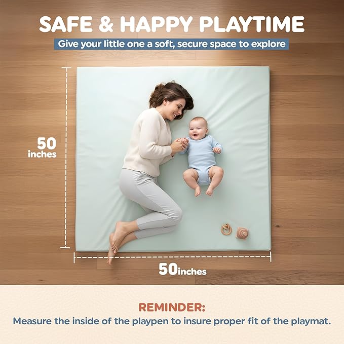 Play Mat Cover Only – Fits 50x50x1 Rollable Foam Floor Mat for Babies – Waterproof, Easy to Clean Replacement Cover for Tummy Time & Crawling – Green