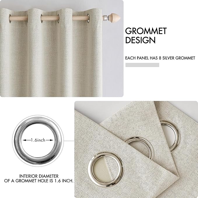 MIULEE 100% Blackout Linen Textured Curtains for Bedroom Solid Thermal Insulated Cream Grommet Room Darkening Curtains & Drapes Luxury Decor for Living Room Nursery 52 x 108 Inch (2 Panels)
