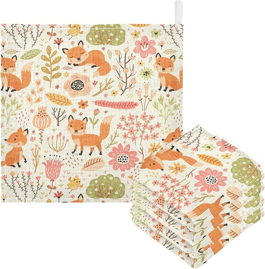vvfelixl Baby Washcloths Cotton Foxes and Flowers Flesh Colored Baby Muslin Washcloths Soft Baby Face Towel for Newborn Infants Baby Wipes, 11.8 X 11.8 Inch, 3 Pack